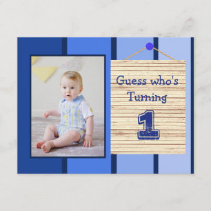 1st Birthday Blue Baby Boy Party Invitations