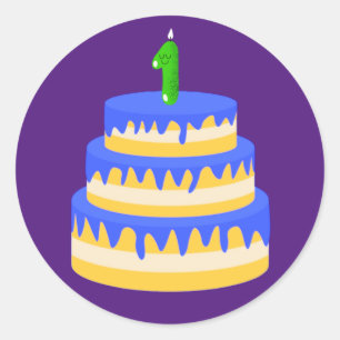 1st Birthday Blue Cake Classic Round Sticker