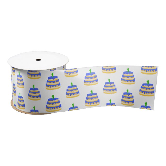 1st Birthday Blue Cake Satin Ribbon (Spool)
