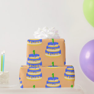1st Birthday Blue Cake Wrapping Paper