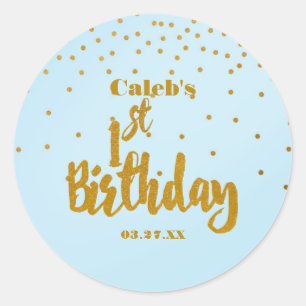 1st Birthday Blue & Gold Foil Confetti Dot Sticker
