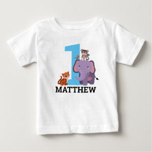 1st Birthday Blue Jungle Animals Boy Baby T-Shirt