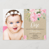 1st birthday blush pink rustic kraft floral photo