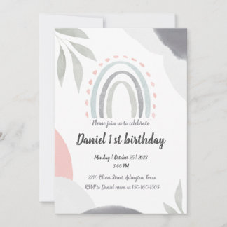 1st birthday boho watercolor baby shawer  invitation