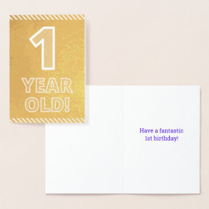 1st Birthday - Bold "1 YEAR OLD!" Gold Foil Card