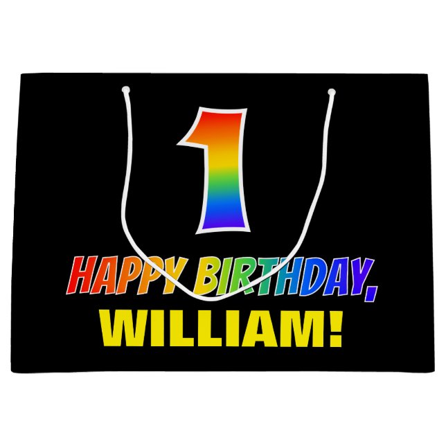 1st Birthday: Bold, Fun, Simple, Rainbow 1 Large Gift Bag (Front)