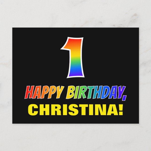 1st Birthday: Bold, Fun, Simple, Rainbow 1 Postcard (Front)