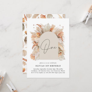 1st Birthday Botanical Pampas Grass Modern script Invitation