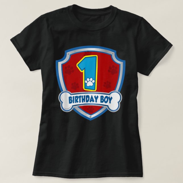 1st Birthday Boy 1 Years Old Patrol Dogs Paw Lover T-Shirt (Design Front)