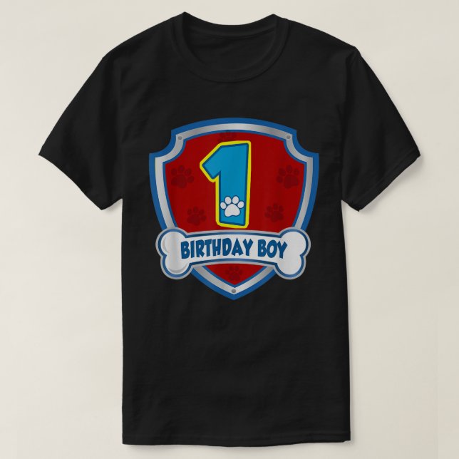 1st Birthday Boy 1 Years Old Patrol Dogs Paw Lover T-Shirt (Design Front)