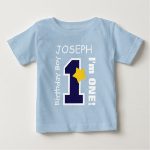 1st Birthday Boy BLUE One Year Custom Name BABY1 Baby T-Shirt