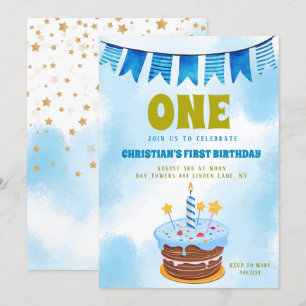 1st Birthday Boy Cake Invitation