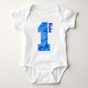 1st Birthday Boy Camo One Year Old with Name V07NE Baby Bodysuit