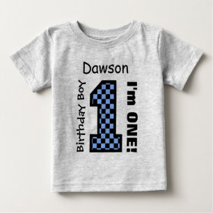 1st Birthday Boy CHECKS One Year Custom Name V03A Baby T-Shirt