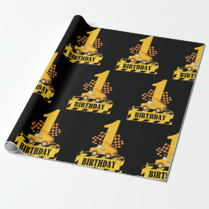1st Birthday Boy Construction Theme Wrapping Paper