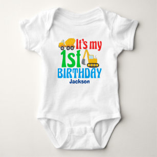 1st Birthday Boy Construction Vehicle Party Baby Bodysuit