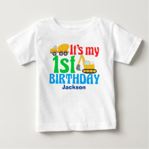 1st Birthday Boy Construction Vehicle Party Baby T-Shirt