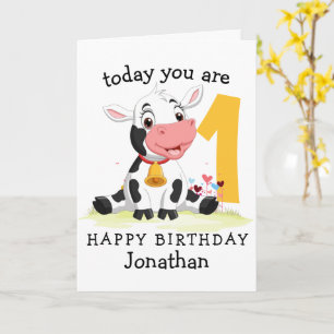 1st  Birthday Boy Cow  card farm