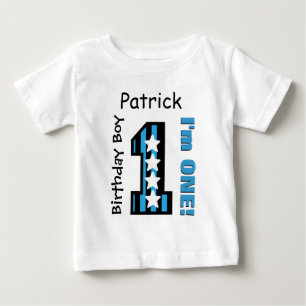 1st Birthday Boy Custom STRIPES and STARS V7 BLUE Baby T-Shirt