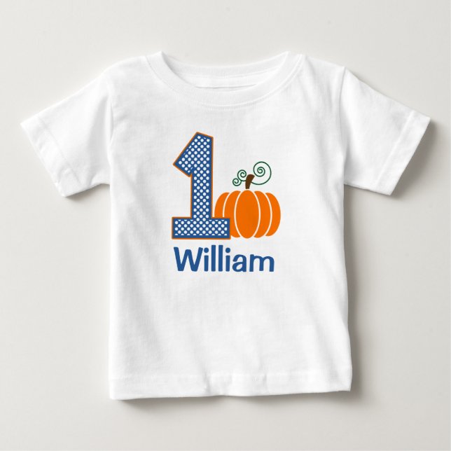 1st Birthday Boy Fall Pumpkin Personalised Baby T-Shirt (Front)