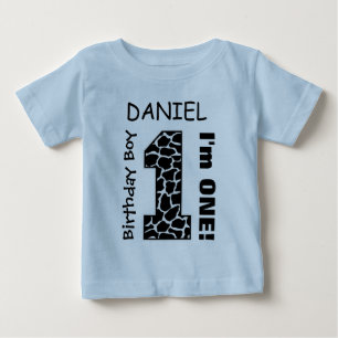 1st Birthday Boy GIRAFFE One Year Custom Name A3 Baby T-Shirt