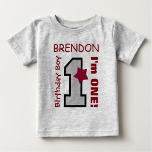 1st Birthday Boy GRAY One Year Custom Name A07E3 Baby T-Shirt