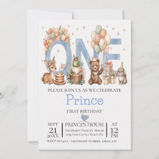 1st Birthday Boy invitation Card Safari Animals