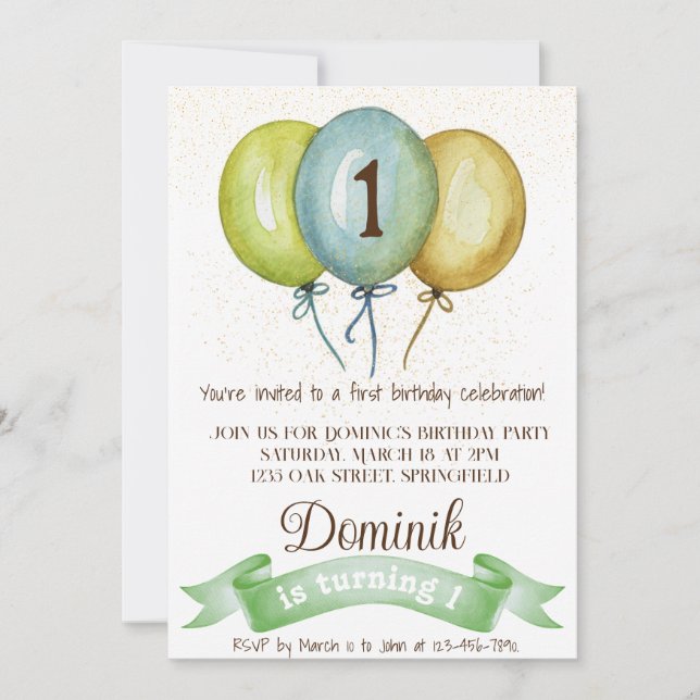 1st birthday boy invite,boy birthday party,blue  invitation (Front)