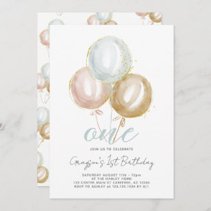 1st Birthday Boy One Balloons Invitation