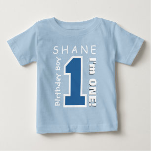 1st Birthday Boy One Year Custom Name Blue V01C Baby T-Shirt