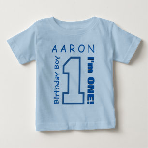 1st Birthday Boy One Year Custom Name Pink V01J Baby T-Shirt