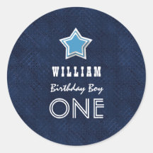 1st Birthday Boy One Year Old Navy White Star D05Z