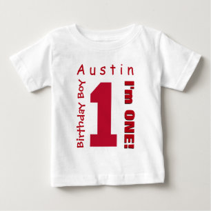 1st Birthday Boy One Year White Red Number V01R Baby T-Shirt