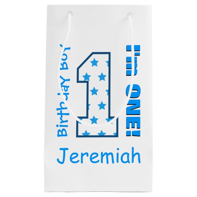 1st Birthday Boy Stars One Year Custom Name V006L Small Gift Bag (Front)