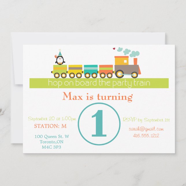 1st Birthday Boy Train Invitation (Front)