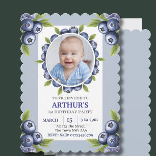 1st Birthday Boy's first birthday blueberry Invitation