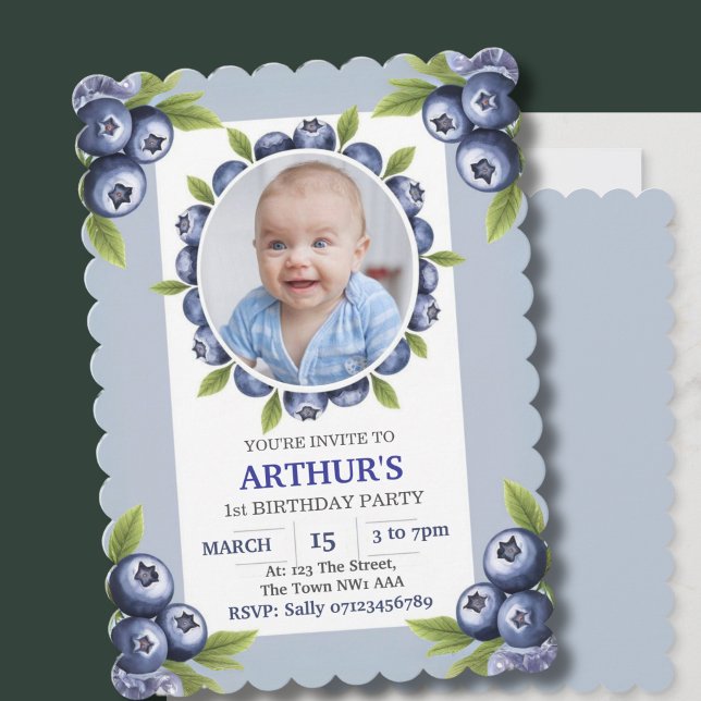 1st Birthday Boy's first birthday blueberry  Invitation (Creator Uploaded)