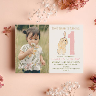 1st Birthday Bunny Daisy Photo Invitation