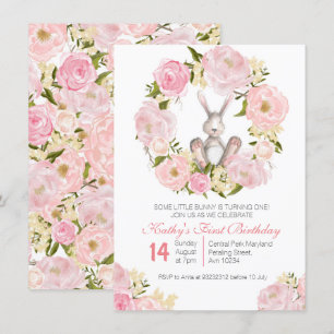 1st Birthday bunny girl Invitation Card
