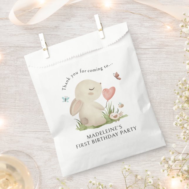 1st Birthday Bunny Rabbit Themed Thank You  Favour Bags (Clipped)