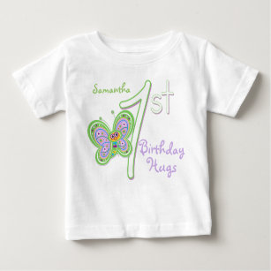 1st Birthday Butterfly Hugs Custom Name Baby T-Shirt