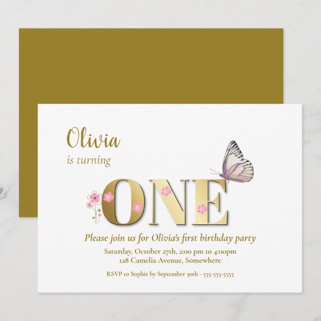 1st Birthday Butterfly Party Invitation (Front/Back)