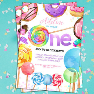 1st Birthday Candyland Lollypop Sweets Candy  Invitation