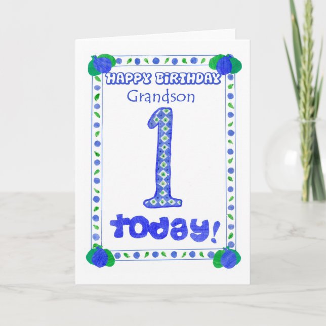 1st Birthday Card for a Boy Grandson (Front)