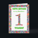 1st Birthday Card for a Grandson Bright and Bubbly<br><div class="desc">A birthday card for a one-year-old Grandson,  with a bright and bubbly patterned number and border.  You can change the inside message if you wish.</div>
