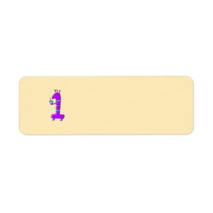 1st Birthday. Cartoon in Purple.