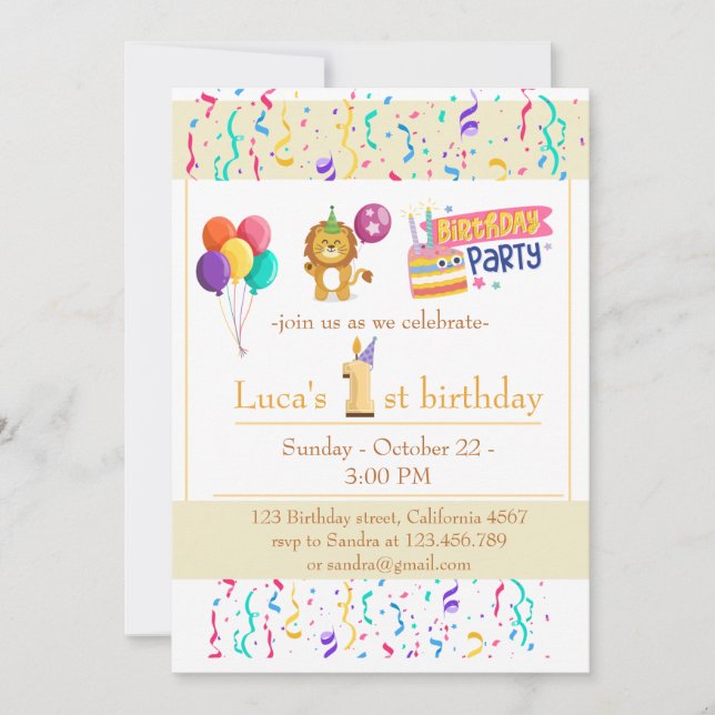 "1st Birthday Celebration Customisable Invitation (Front)