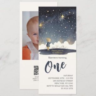 1st Birthday Celestial Stars Watercolor Boy Modern Invitation