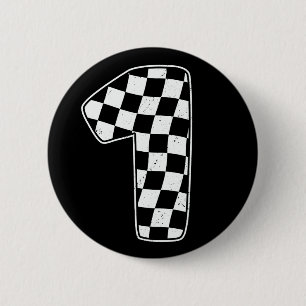 1st Birthday Checkered Number 1 Car Racing Flag 6 Cm Round Badge