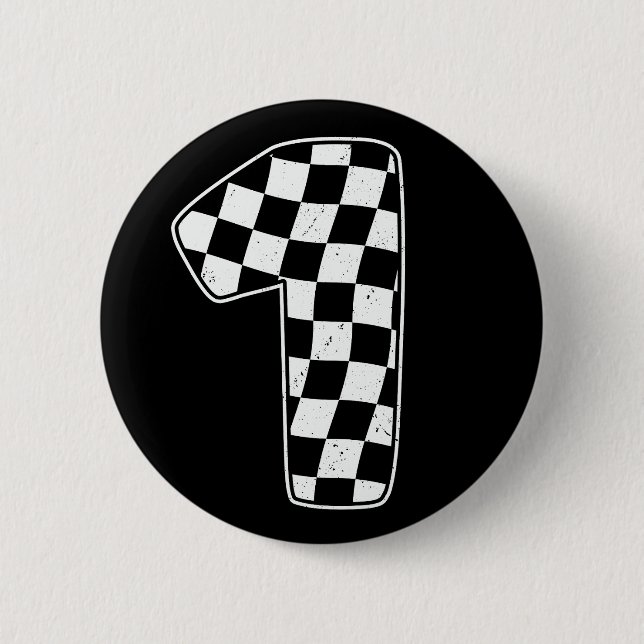 1st Birthday Chequered Number 1 Car Racing Flag 6 Cm Round Badge (Front)